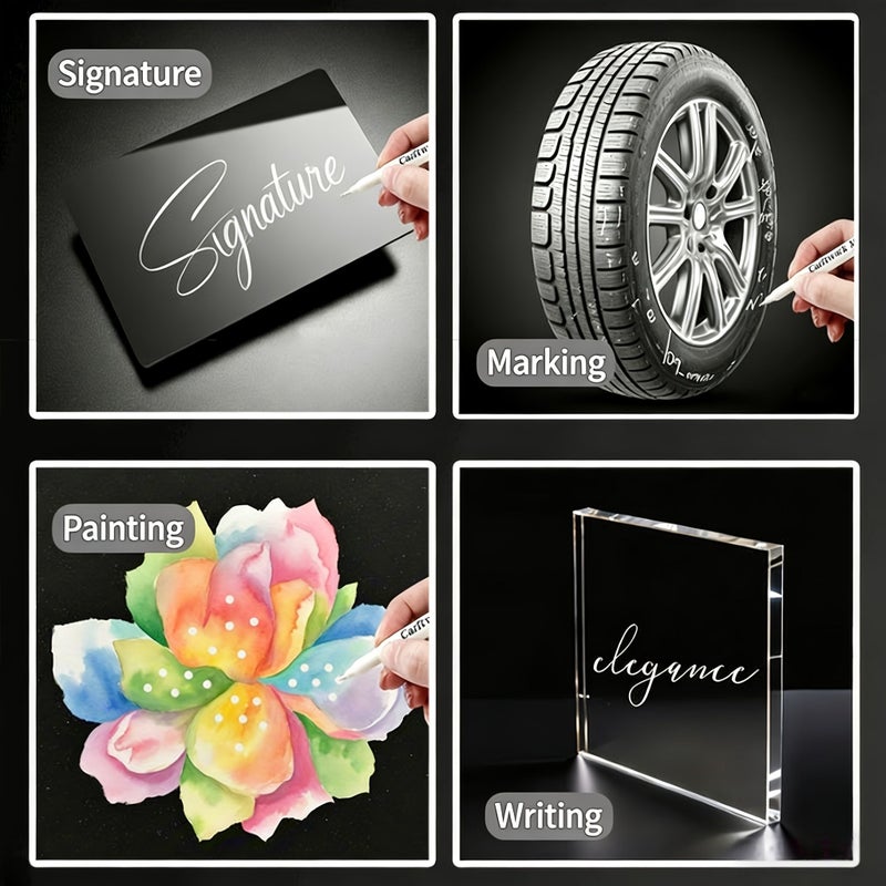 5pcs White Metal Marker Pens Set Hard Tip Quick Dry Fade Resistant Smooth Writing Card Signing - Image 4
