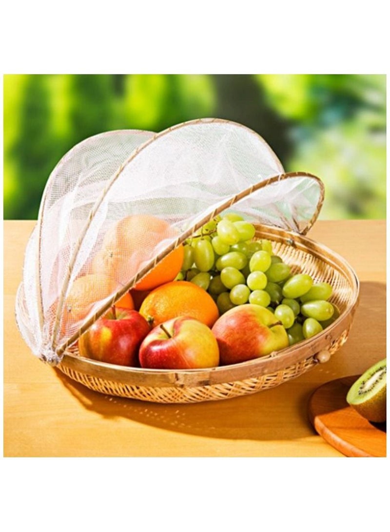 Bamboo Foldable Food Storage Baskets Hand-woven Food Serving Tent Dustproof Picnic Mesh Net Cover  - Image 1