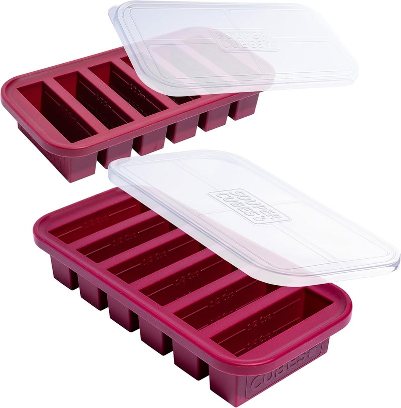 Souper Cubes مكعبات سوبر 1/2 كوب صينية سيليكون للتجميد بغطاء - حاوية تحضير الوجبات السهلة وحل تخزين المطبخ - قالب سيليكون لتخزين الحساء والطعام - توت بري – عب��ة 2 - Image 1