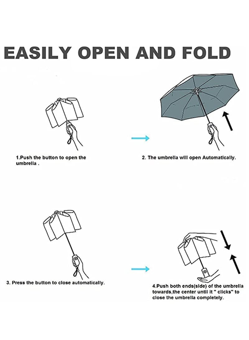 Folding Umbrellas Travel Automatic, Large Rain Folding Compact Windproof Umbrella Portable Fast Drying with One  on Auto Open and Close, Sun Rain Lightweight Portable, Backpack Necessary - Image 4
