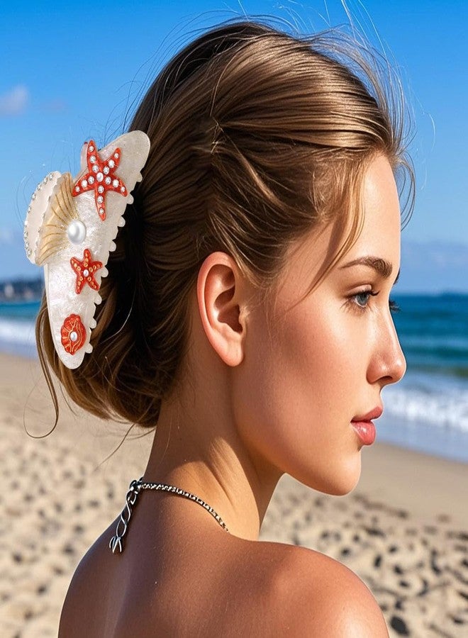 BVGA Sea Animal Hair Claw Clips Marine Life Starfish Seashell Pearl Crystal Claw Clips Cute Large Acrylic Claw Hair Clips Barrettes Beach Stylish Hair Accessories Gifts for Women Girls - Image 2
