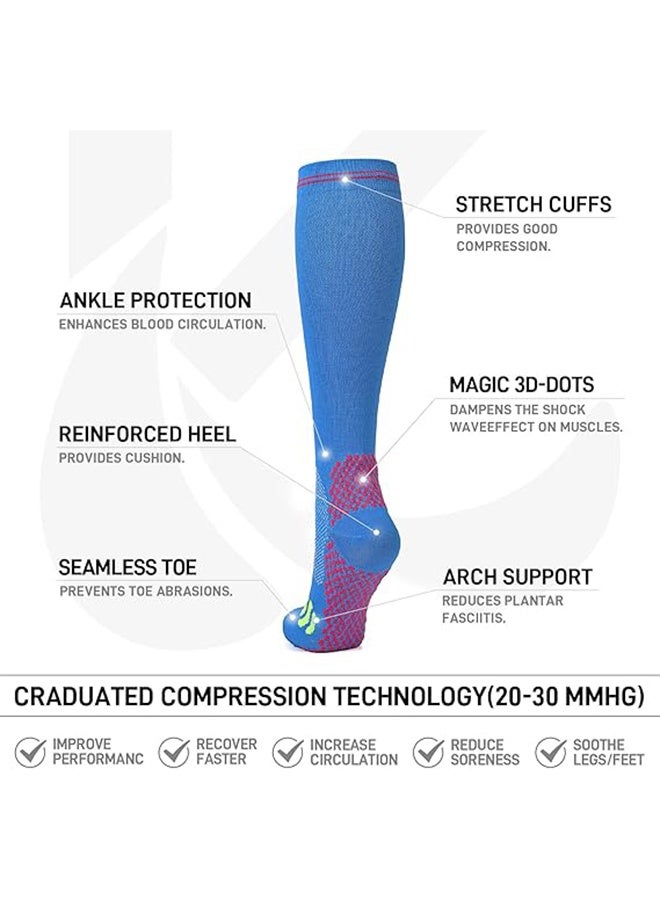 4 Pairs Compression Socks for Woman & Man Unisex 20-30mmHg Knee high Plus Size Wide Calves for Flying Running - Image 4