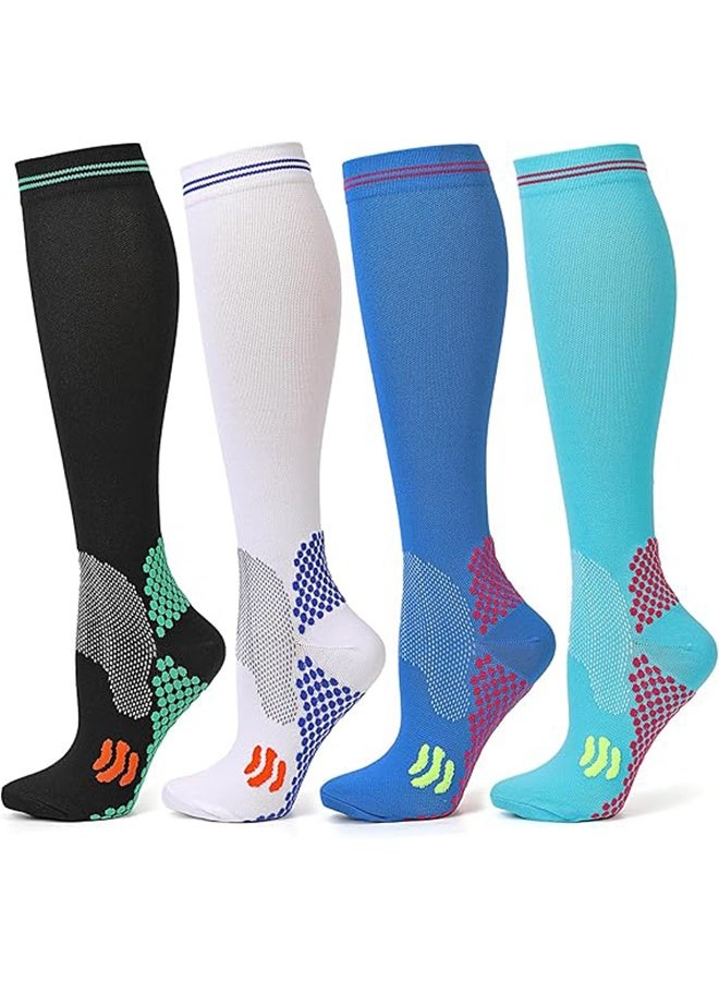 4 Pairs Compression Socks for Woman & Man Unisex 20-30mmHg Knee high Plus Size Wide Calves for Flying Running - Image 1