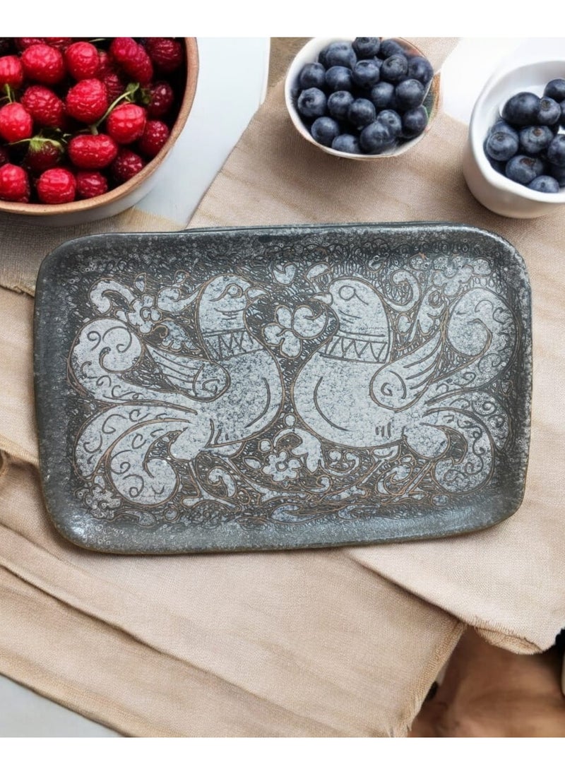 Generic - Unique Artwork - Hand-carved pottery tray for decoration and serving, oven and microwave safe (22x35 cm) - Image 1