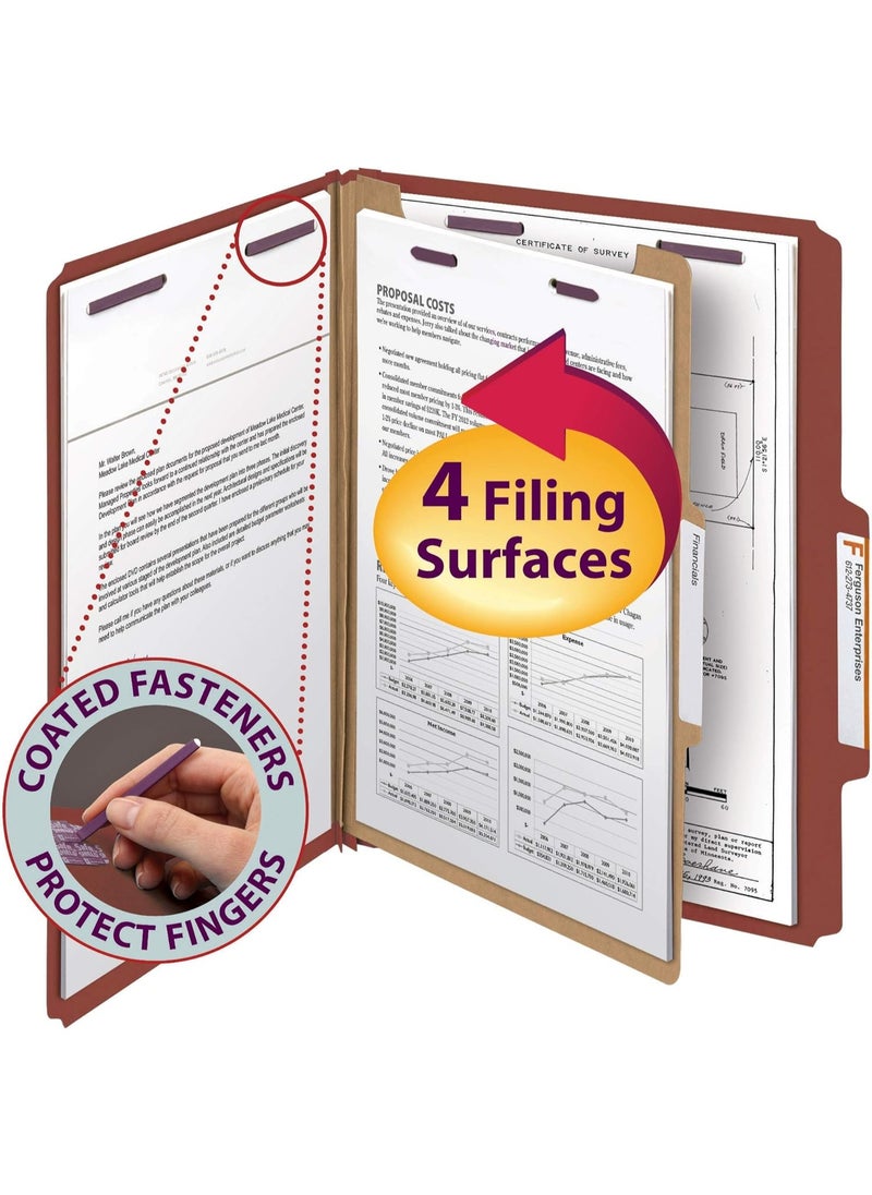Smead Smead Pressboard Classification File Folder with SafeSHIELD Fasteners, 1 Divider, 2" Expansion, Letter Size, Red, 10 per Box (13775)  - Image 2