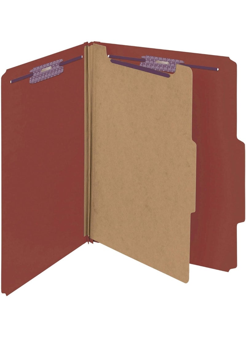 Smead Smead Pressboard Classification File Folder with SafeSHIELD Fasteners, 1 Divider, 2" Expansion, Letter Size, Red, 10 per Box (13775)  - Image 1