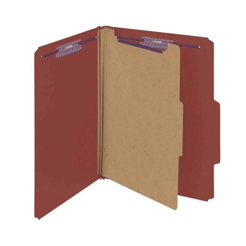 Smead Pressboard Classification File Folder with SafeSHIELD Fasteners, 1 Divider, 2" Expansion, Letter Size, Red, 10 per Box (13775) - Image 4