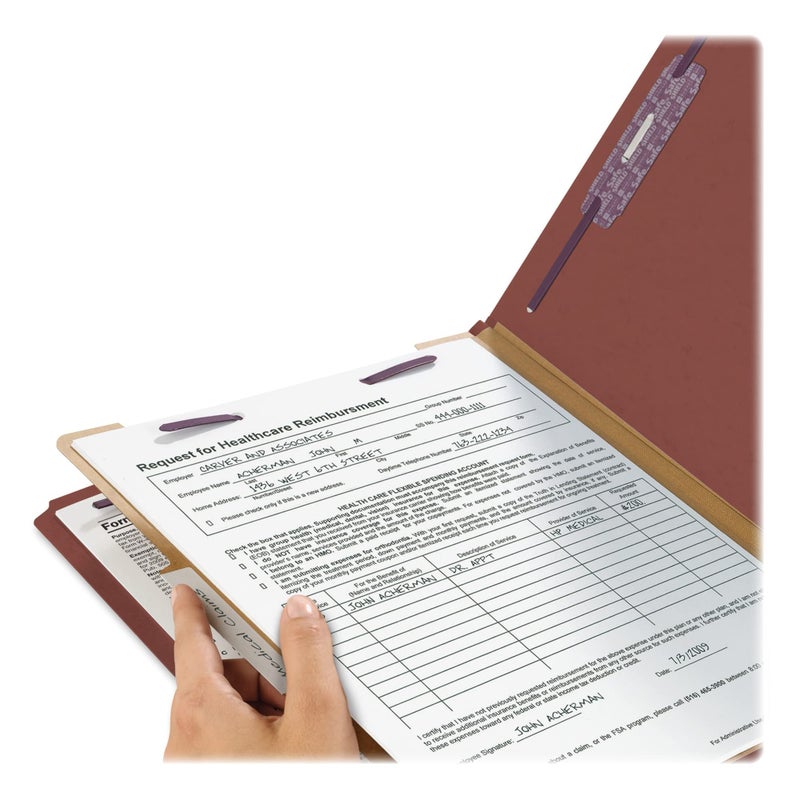 Smead Pressboard Classification File Folder with SafeSHIELD Fasteners, 1 Divider, 2" Expansion, Letter Size, Red, 10 per Box (13775) - Image 3