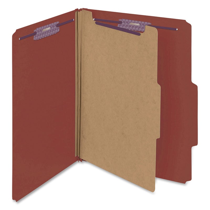 Smead Pressboard Classification File Folder with SafeSHIELD Fasteners, 1 Divider, 2" Expansion, Letter Size, Red, 10 per Box (13775) - Image 2