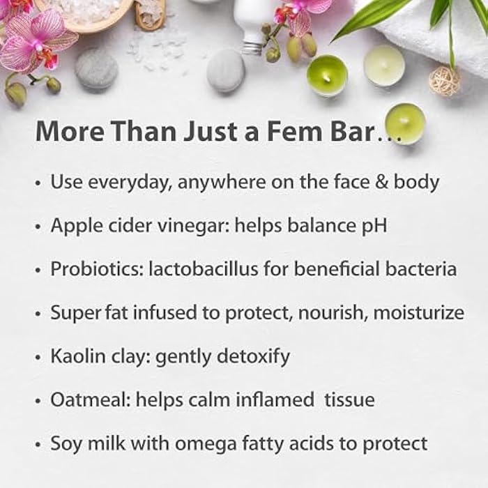 One With Nature Feminine Cleansing Bar, Rose Petal Fresh 3.5oz Bar 3Pack, Dermatologist Tested, Probiotics, Apple Cider Vinegar, Omega Fatty Acids, Oatmeal, Gentle Cleanser for Face, Body - Image 4