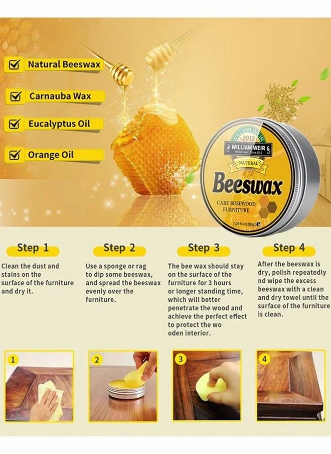 WILLIAM WEIR Natural Beeswax- Furniture Polish Wood Seasoning Beeswax for Wood Polish and Conditioner Multipurpose Waterproof and Repair Wood Wax Wood Cleaner and Polish Furniture Wax 200g  - Image 2