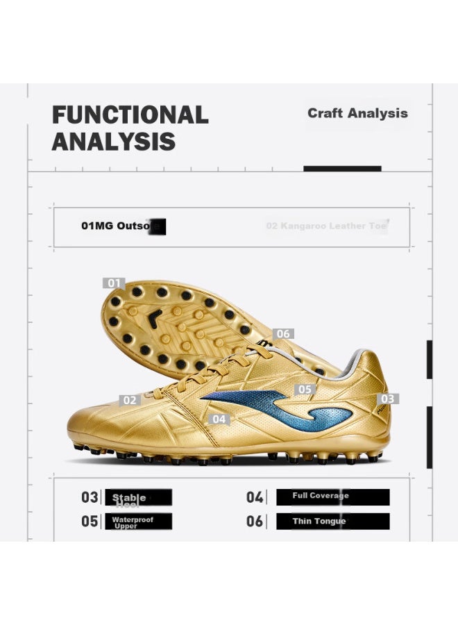 Joma Kangaroo Leather Men's Mg Short Studs Anti-slip Wear-resistant Professional Football Training Shoes Spanish Original Silver 42