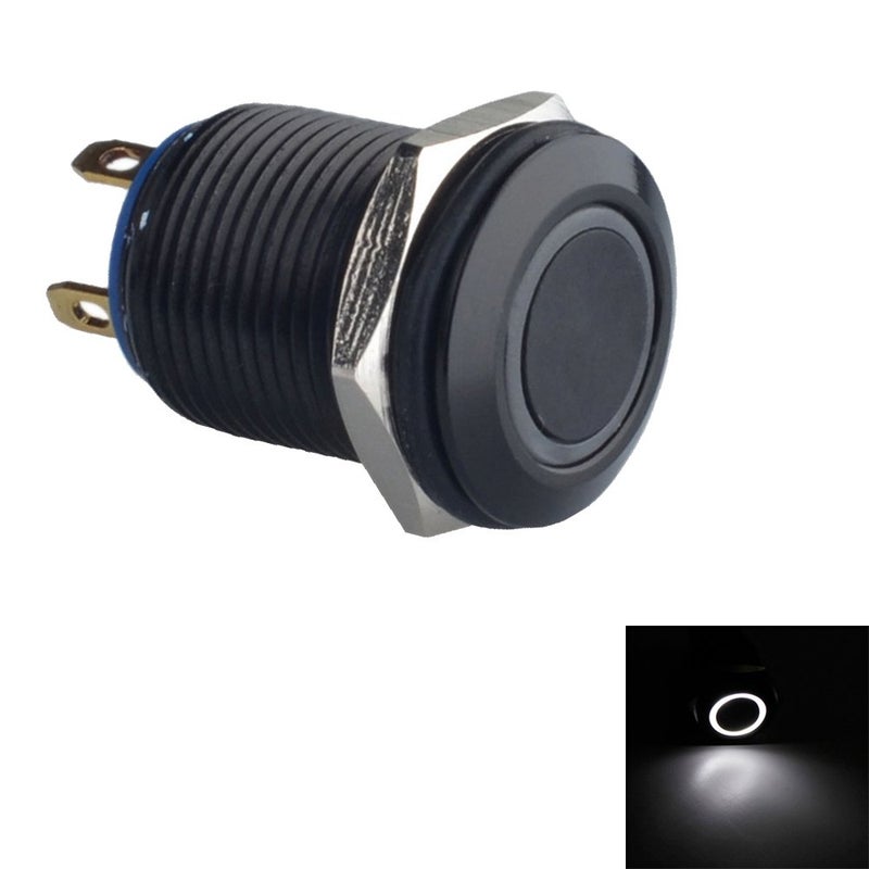 ESUPPORT Black Case 12mm White LED Light 2A Momentary Push Button Switch Stainless Waterproof Car Boat