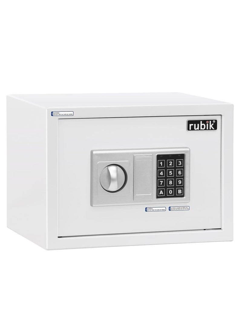 Rubik - Safe Box with Digital Keypad and Key Lock, A4 Documents Size Security Locker Protect Cash Jewelry Passports for Home Office (Size 25x35x25cm) White - Image 1