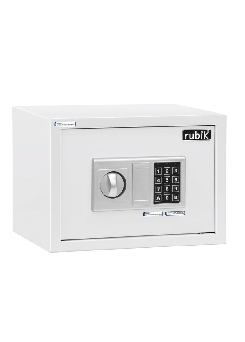Rubik Safe Box with Digital Keypad and Key Lock, A4 Documents Size Security Locker Protect Cash Jewelry Passports for Home Office (Size 25x35x25cm) White - Image 1