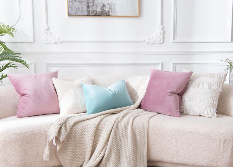 JUSPURBET Pink Purple Euro Velvet Throw Pillow Covers 26x26 inch Set of 2 for Living Room Couch Sofa Bedroom Decorative Square Solid Soft Cushion Cases with Invisible Zipper - Image 4