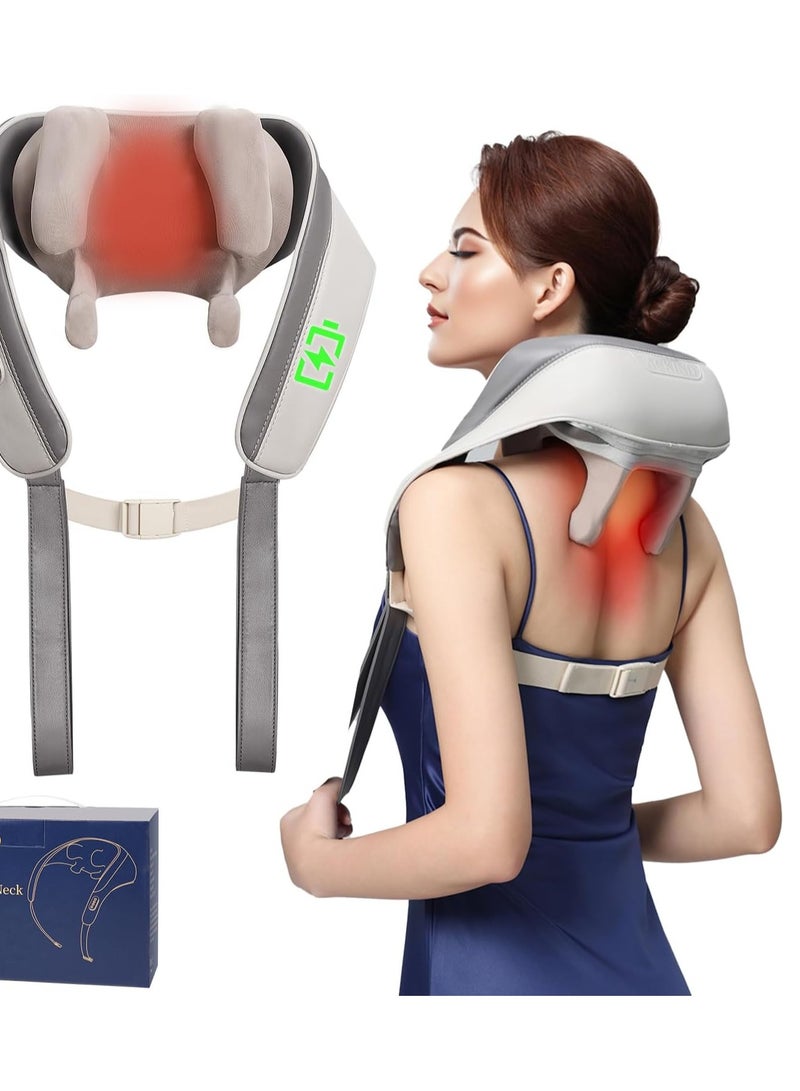 جهاز مساج شياتسو للرقبة والكتفين مع حرارة – عجن ثنائي الاتجاه وشحن USB للاستخدام بدون يدين - Image 1