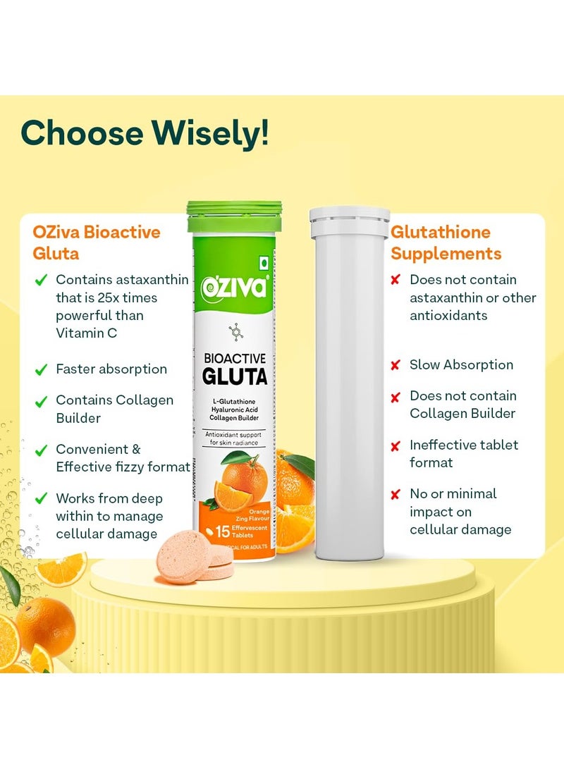 أوزيفا أقراص الجلوتاثيون النشطة بيولوجيًا أقراص جلوتاثيون البشرة المتألقة L جلوتاثيون حمض الهيالورونيك فيتامين C توهج البشرة المضاد للتصبغ برتقالي 15 قرص فوار عبوة من 1 أقراص - Image 5