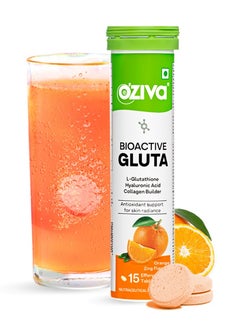OZiva Bioactive Glutathione Tablets Radiant Skin  L Glutathione Hyaluronic Acid Vitamin C Skin Glow Anti Pigmentation Orange 15 Effervescent Tablets Pack of 1  - Image 1