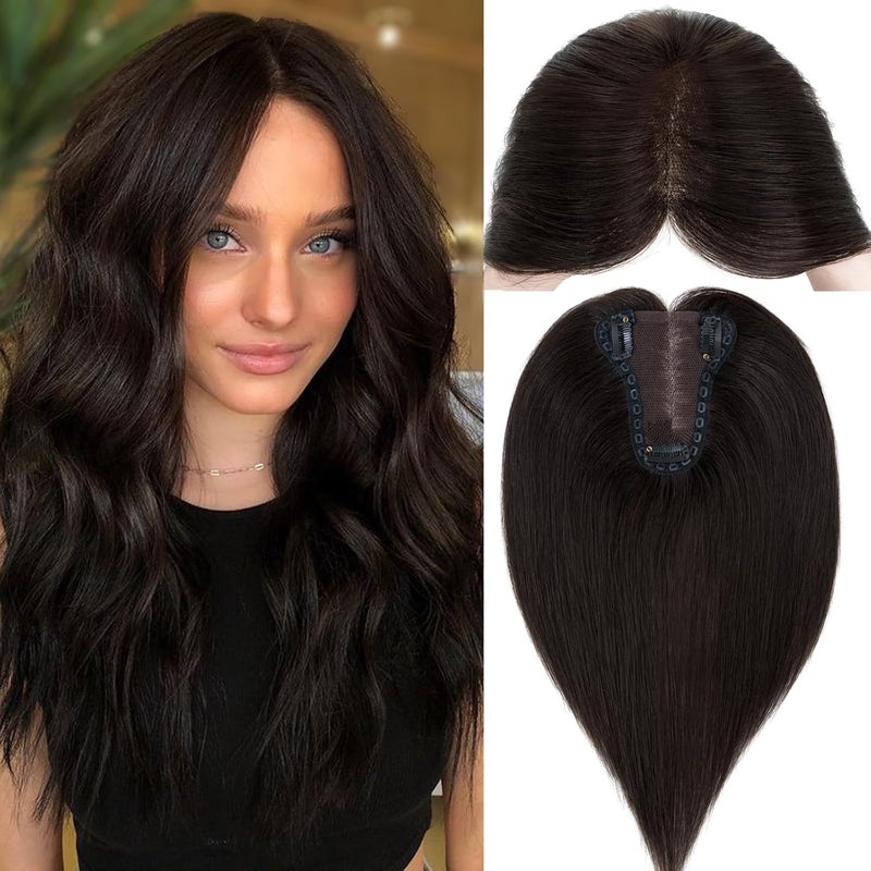 Snoilite Hair Toppers for Women Real Human Hair Upgrade Lace Base Hair Toppers for Women With Thinning Hair Topper Hair Pieces Hair Loss Cover No Bangs 10 Inch 1B Natural Black