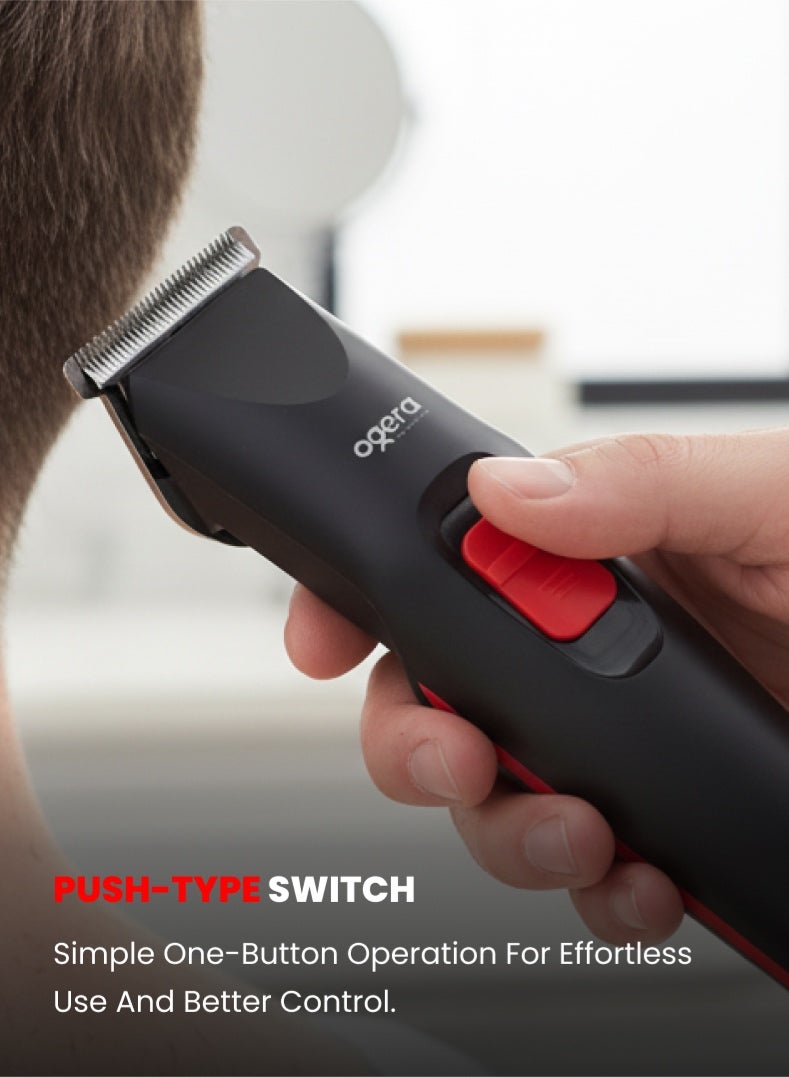 Ogera Rechargeable Hair Trimmer – 90 Minutes Runtime, 500 mAh Lithium Battery, Push-Type Switch, LED Charging Indicator, Type-C Charging, Cordless Grooming Tool for Men – Model OG2003HT, Black & Red 2 year warranty - Image 5