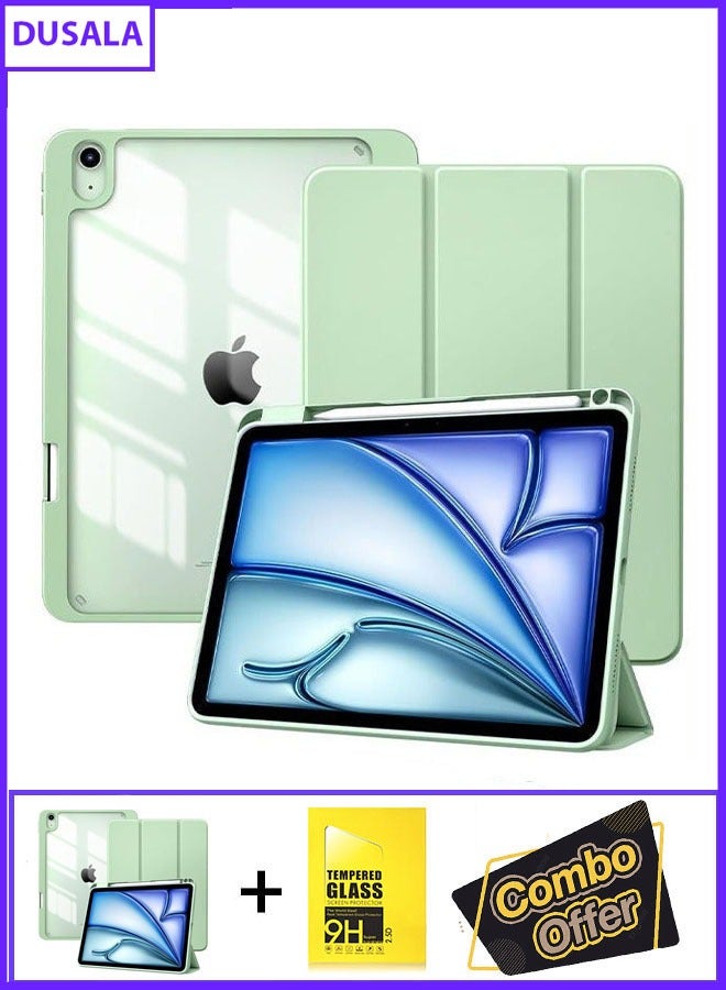 DUSALA 2 in 1 Case for iPad Air 11 Inch (M3/M2-2025/2024) with Pencil Holder, iPad Air 5th/4th Generation Case (2022/2020) 10.9 Inch, Slim Protective Cover with Clear Back, Auto Wake/Sleep With Tempered Glass - Image 1