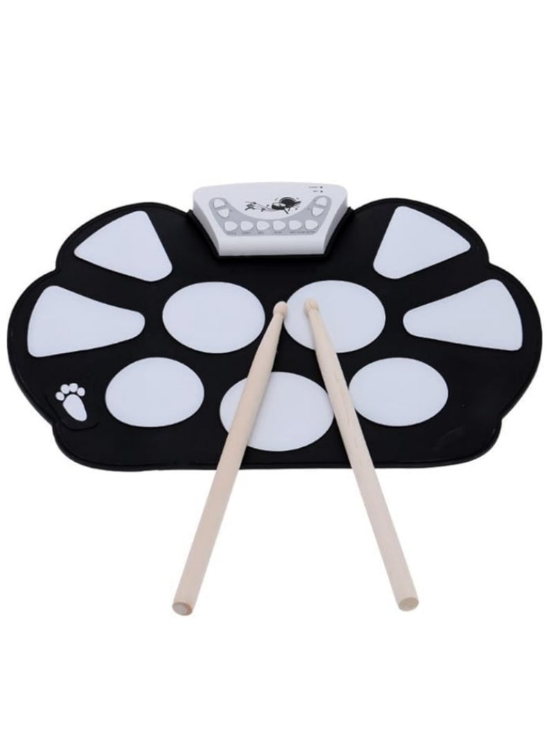 1 Set Roll Up Drum Pad Kit Silicon Foldable with Stick Portable Electronic USB Drum Record Function Audio Input Output Demo Accompaniment Adjustable Tempo  - Image 4