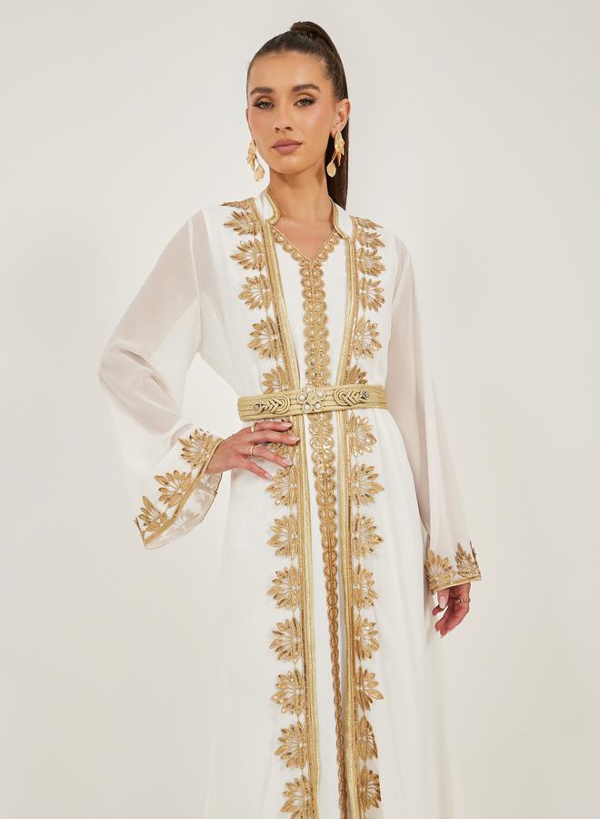 Styli Lace Insert Embellishment Abaya with Inner Dress  - Image 3