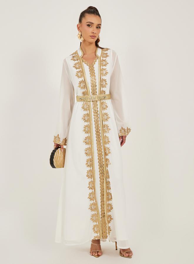 Styli Lace Insert Embellishment Abaya with Inner Dress  - Image 2