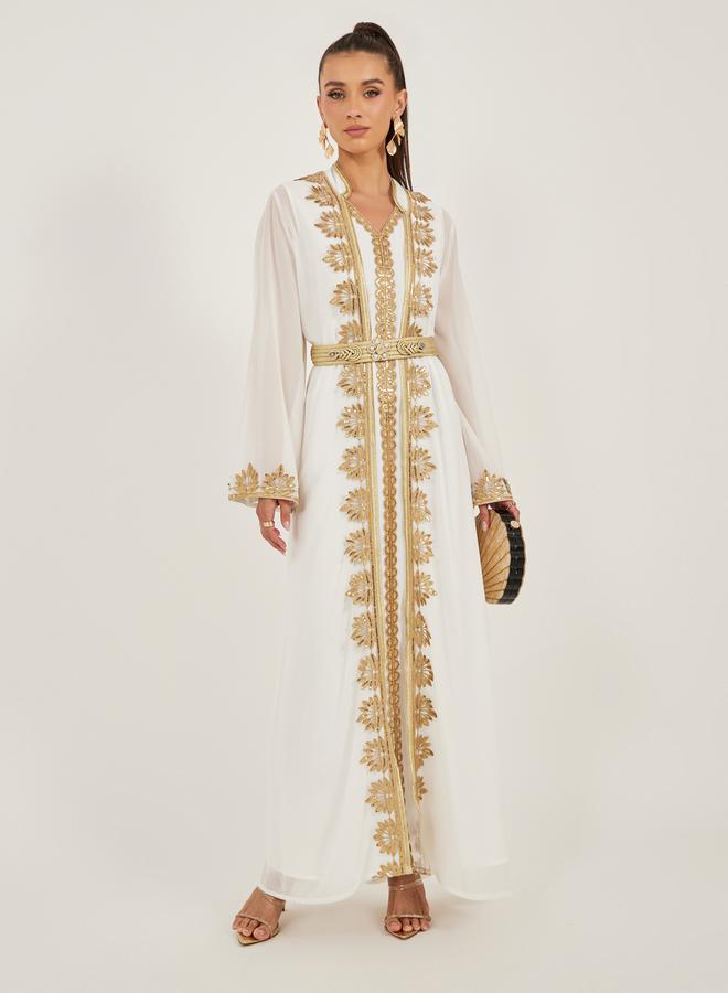 Styli Lace Insert Embellishment Abaya with Inner Dress  - Image 1