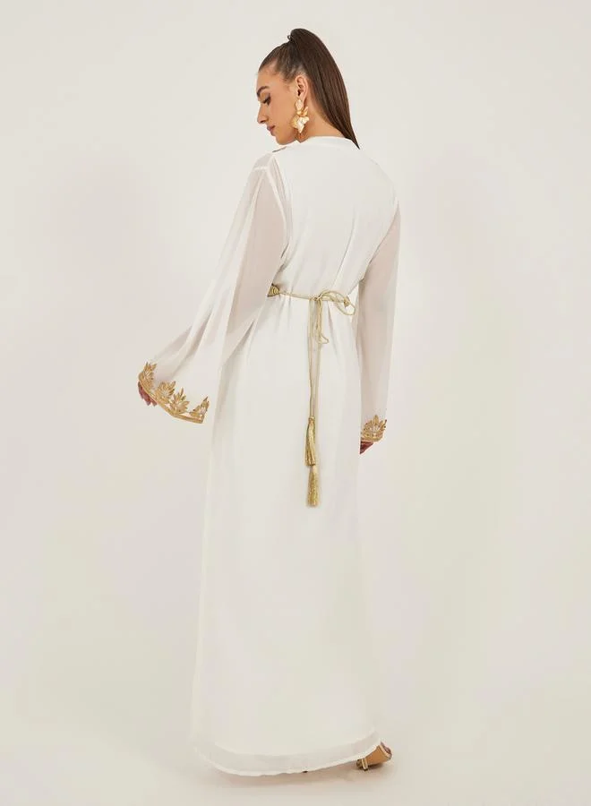 Styli Lace Insert Embellishment Abaya with Inner Dress
