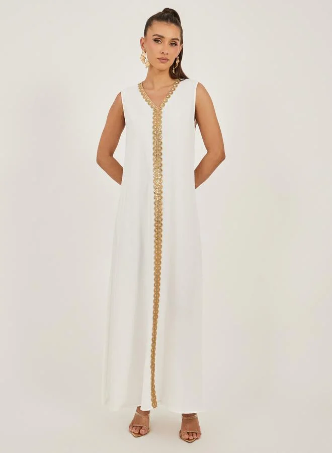 Styli Lace Insert Embellishment Abaya with Inner Dress