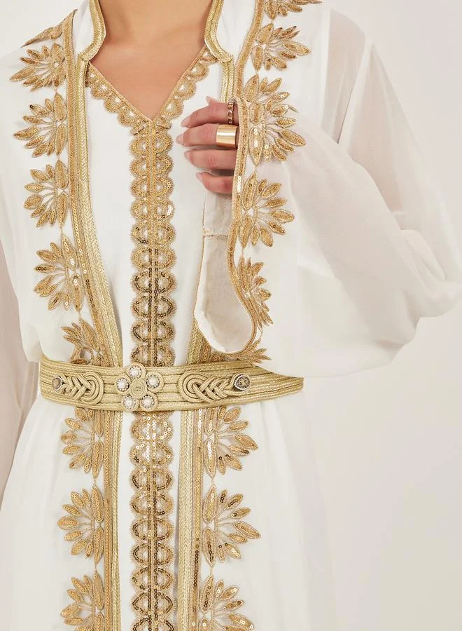 Styli Lace Insert Embellishment Abaya with Inner Dress
