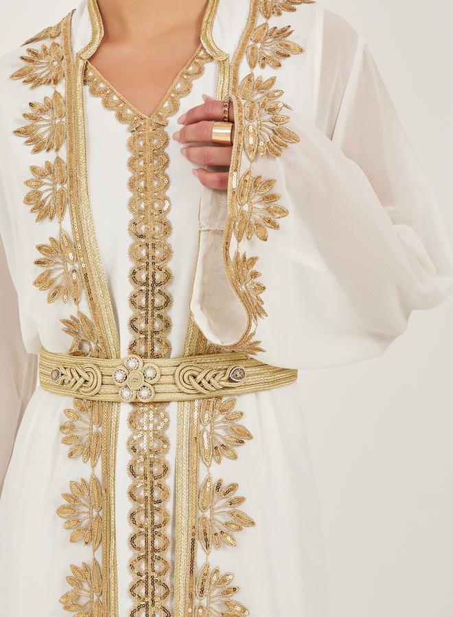Styli Lace Insert Embellishment Abaya with Inner Dress  - Image 4