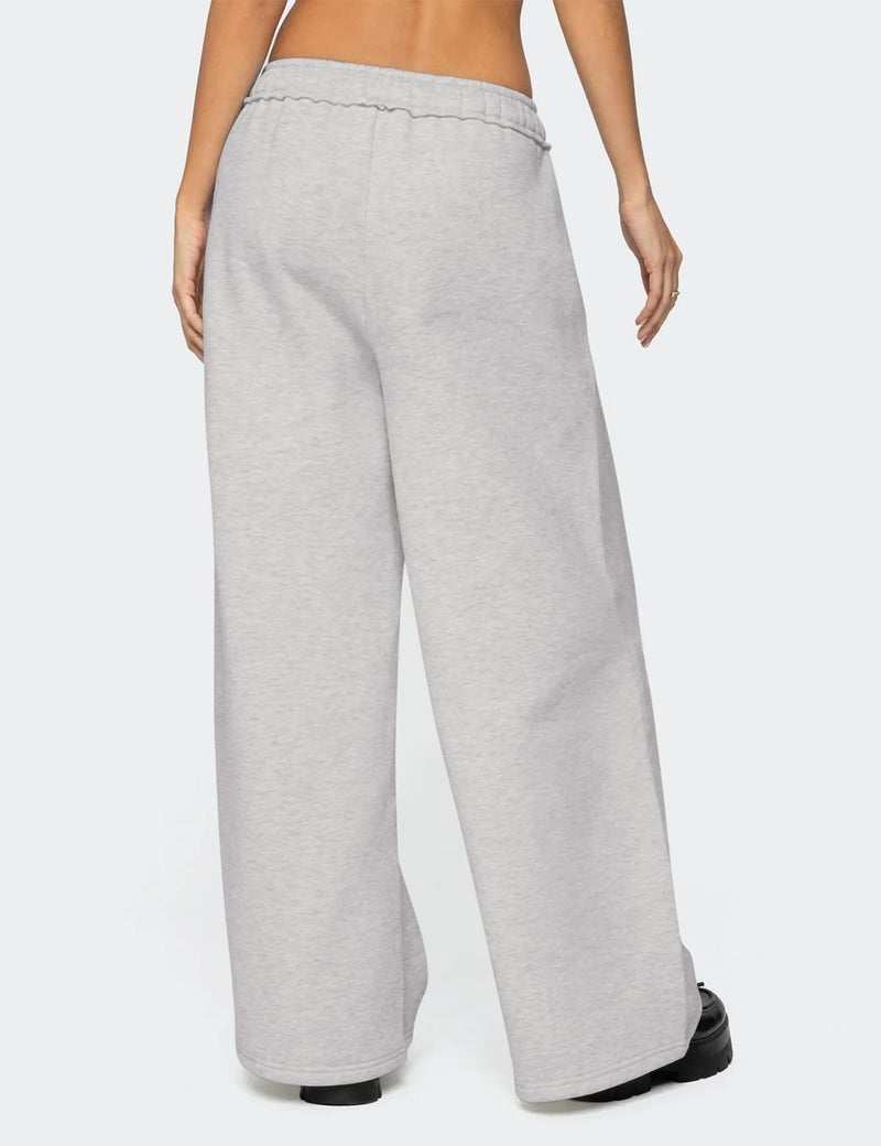 HeSaYep Womens Fleece Lined Sweatpants Wide Leg Baggy Thermal Lounge Pants Raw Hem Elastic Waist Oversized Sweat Pants,Grey L - Image 2