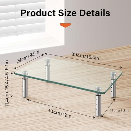 KKTONER GLASS Monitor Stand with Height Adjustable for Home Office 2 Pack Computer Monitor Riser PC Screen Riser for Desk Organzier Laptop - Image 2