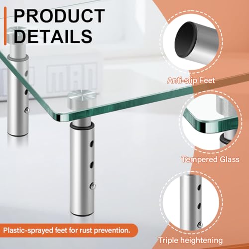 KKTONER GLASS Monitor Stand with Height Adjustable for Home Office 2 Pack Computer Monitor Riser PC Screen Riser for Desk Organzier Laptop - Image 4