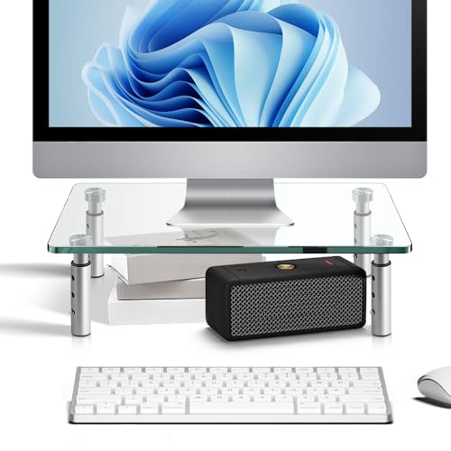 KKTONER GLASS Monitor Stand with Height Adjustable for Home Office 2 Pack Computer Monitor Riser PC Screen Riser for Desk Organzier Laptop - Image 1