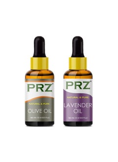 PRZ Combo Of Cold Pressed Olive Carrier Oil & Lavender Essential Oil, 100% Pure Natural & Therapeutic Grade Oil For Aromatherapy, Body Massage, Skin Care & Hair Growth (15Ml Each)  - Image 1