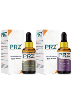 PRZ Combo Of Cold Pressed Olive Carrier Oil & Lavender Essential Oil, 100% Pure Natural & Therapeutic Grade Oil For Aromatherapy, Body Massage, Skin Care & Hair Growth (15Ml Each)  - Image 2