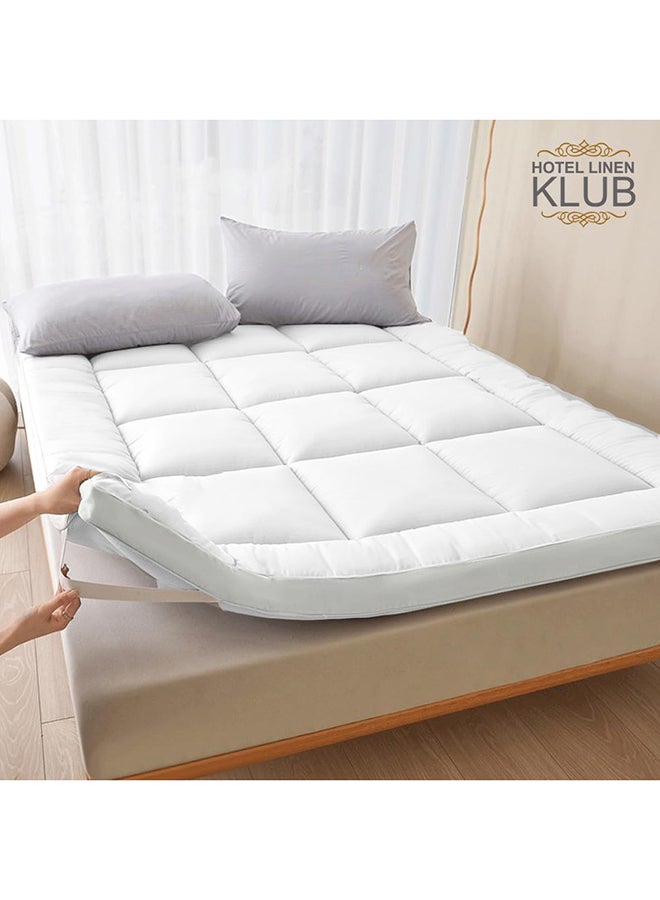 Hotel Linen Klub Mattress Topper -100% Cotton 233TC Down Proof Fabric with Piping and Highly Elastic Bands 500 GSM Soft and Firm Fiber Material Size