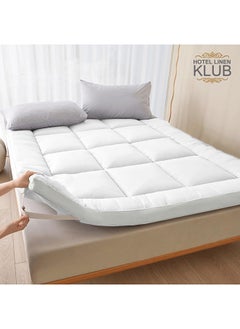 Hotel Linen Klub Hotel Linen Klub Mattress Topper -100% Cotton 233TC Down Proof Fabric with Piping and Highly Elastic Bands 500 GSM Soft and Firm Fiber Material Size  - Image 1