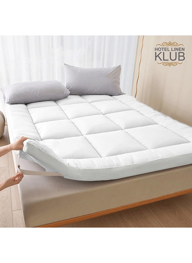 Hotel Linen Klub Hotel Linen Klub Mattress Topper -100% Cotton 233TC Down Proof Fabric with Piping and Highly Elastic Bands 500 GSM Soft and Firm Fiber Material Size  - Image 1