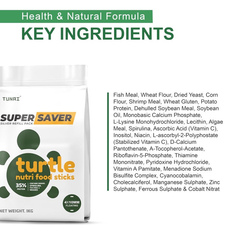 TUNAI Super Saver Adult Turtle Food Spirulina Added for Good Shell Health & Daily Diet |1Kg| for Red-Eared, Musk, Mud, Cooter Turtle and Land Tortoise - Image 5