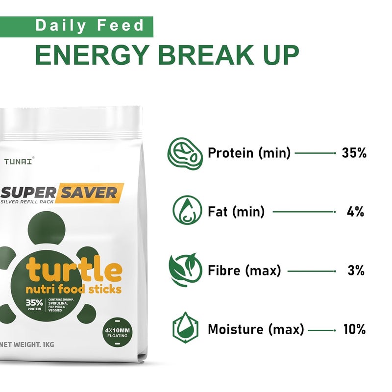 TUNAI Super Saver Adult Turtle Food Spirulina Added for Good Shell Health & Daily Diet |1Kg| for Red-Eared, Musk, Mud, Cooter Turtle and Land Tortoise - Image 4