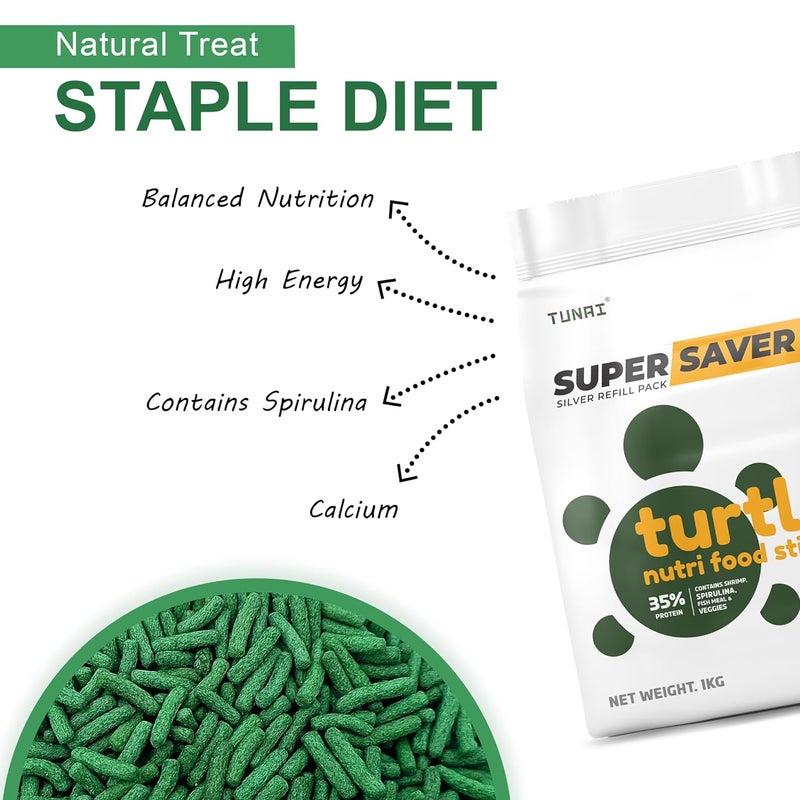 TUNAI Super Saver Adult Turtle Food Spirulina Added for Good Shell Health & Daily Diet |1Kg| for Red-Eared, Musk, Mud, Cooter Turtle and Land Tortoise - Image 2