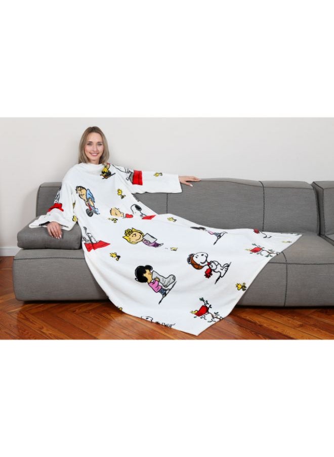 Kanguru - Wearable Blanket | Fleece Blanket w/ Sleeves & Pocket, Ultra Soft Comfy & Warm, Lightweight, Machine Washable, for Adults Men Women Teenagers size 140 x 180cm - Deluxe Peanuts - Image 1