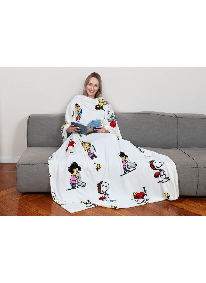 Kanguru - Wearable Blanket | Fleece Blanket w/ Sleeves & Pocket, Ultra Soft Comfy & Warm, Lightweight, Machine Washable, for Adults Men Women Teenagers size 140 x 180cm - Deluxe Peanuts - Image 1