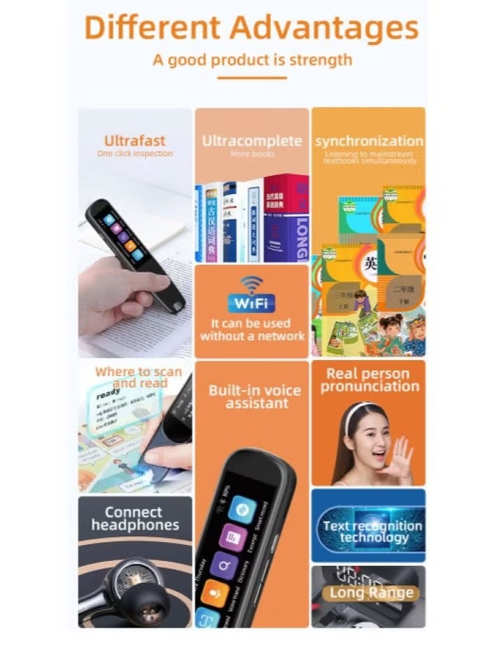 AI Language Translator Pen and Electronic Dictionary, Real-time Voice Translation in 134 Languages, Including Arabic, Supports Instant Offline/WiFi Translation, Equipped with Scanning Reading Function - Image 3