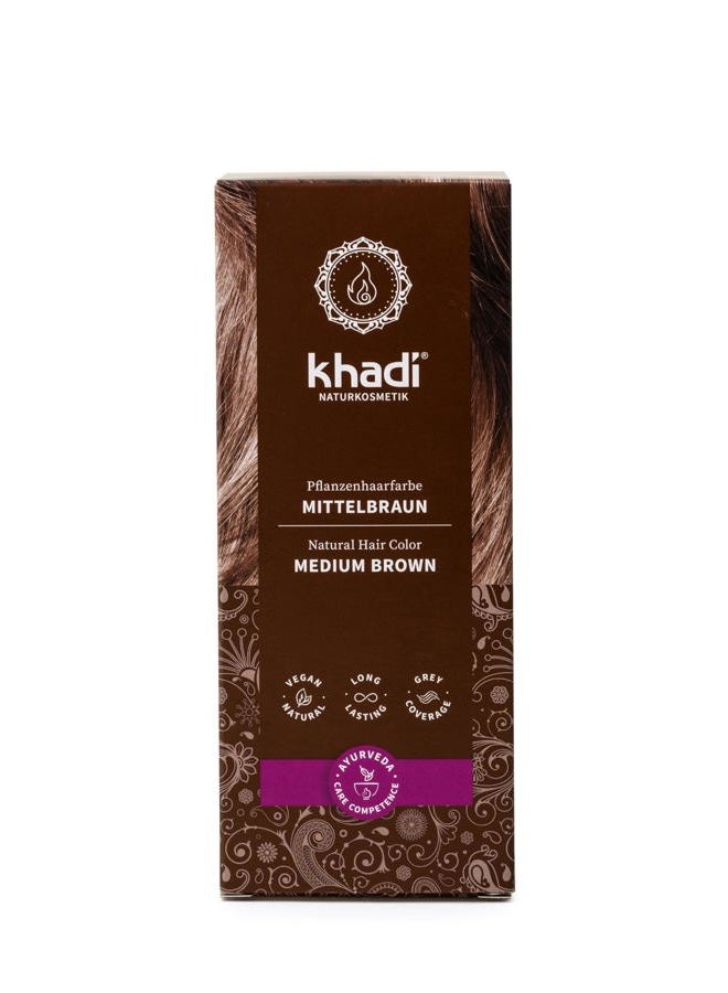 khadi Ayurvedic Natural Hair Color, 100% herbal, vegan, PPD & chemical free, certified natural cosmetics for healthy hair (MEDIUM BROWN, 1 Pack (1 x 3.5oz)) - Image 1